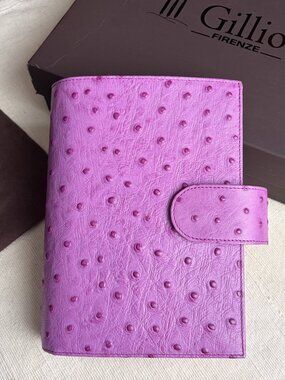 Discontinued NIB Gillio Medium Mia Cara Calfleather Ostritch Print Purple